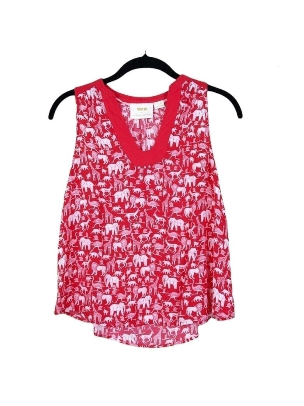 Maeve Anthropologie Melange Red Animal Print V-Neck  Sleeveless Tank Top
